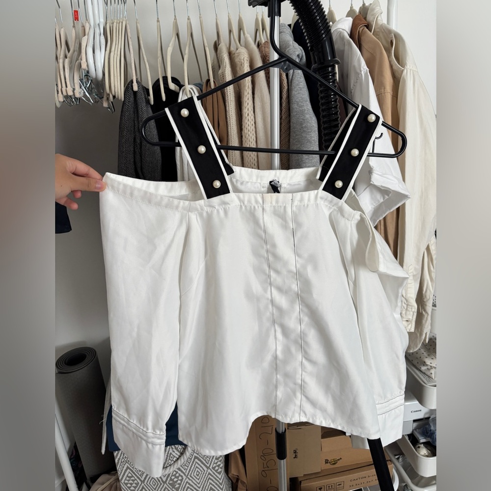 Design Lab White Blouse with Black Strap Accents
